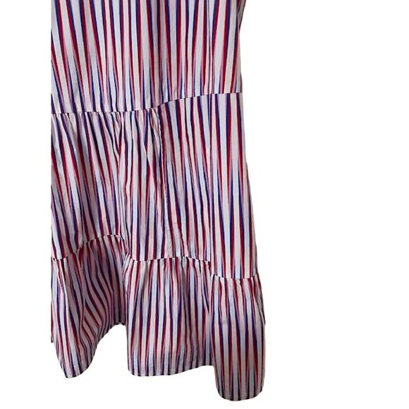 SALONI Ashley Mini Dress Optic Stripe Blue Pink Red Tiered Oversize Cotton Beach - Picture 9 of 16